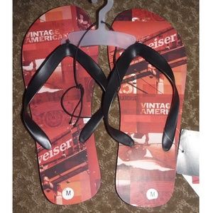 Mens Adult BUDWEISER BUD beer Flip Flops Sandals Size Med 8/9 L 9/10 NWT